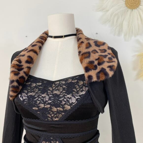 Romwe Womens Faux Leopard Fur Bolero Shrug Size S Grunge Punk Rocker Alt Goth - Picture 2 of 9